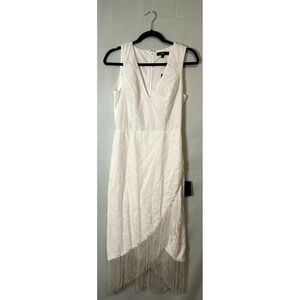 Lulus White Eyelet Fringe Hem Sleeveless Midi Dress S Beachy Resort Vacation